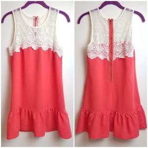 SOL Sleeveless Lace Yoke Ruffle Trim Tunic Dress